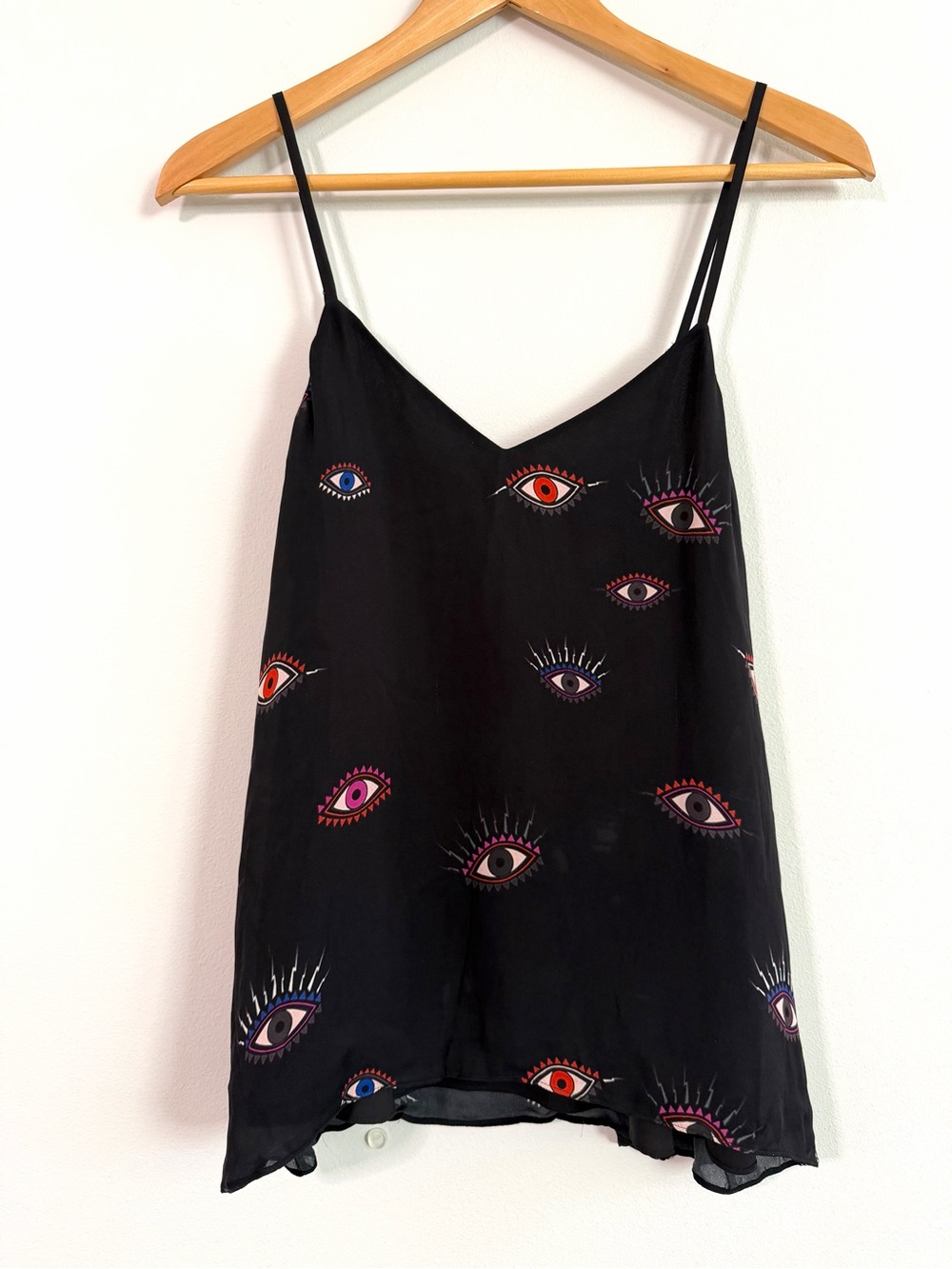Nicole Miller Artelier Evil Eye Print Silk Blend Crepe Camisole Tank Small